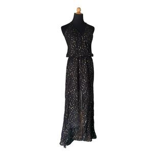 KARINA GRIMALDI BLACK LACE AND GOLD MAXI DRESS SIZE XS